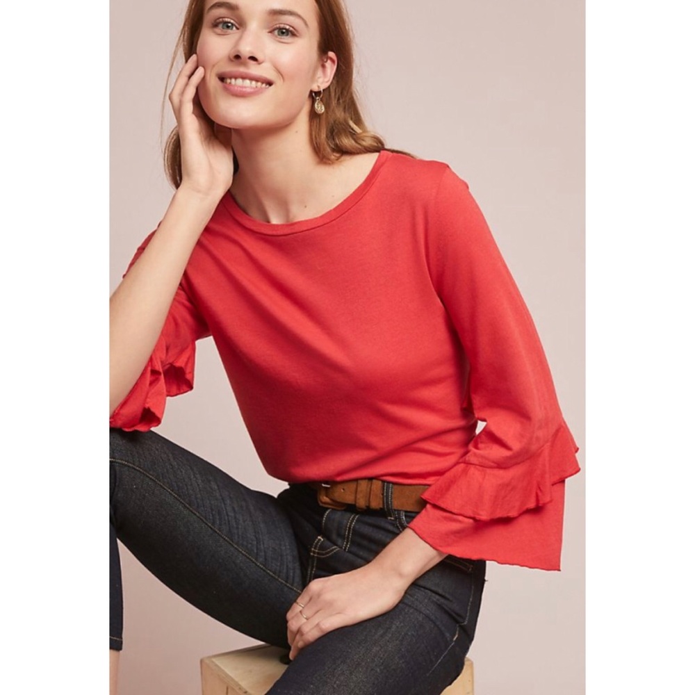 Anthropologie t.lc ruffle sleeve red top